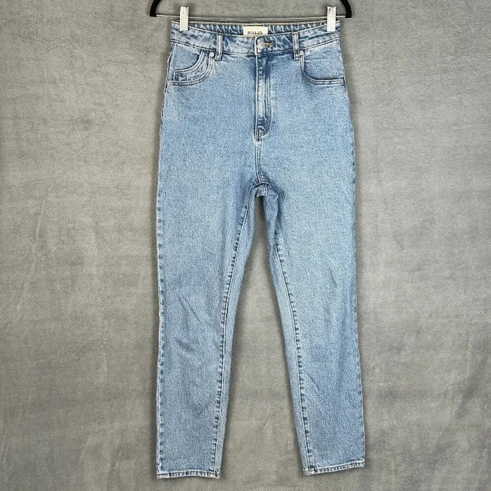 Rollas Jeans Womens 28 Blue Dusters High Rise Slim Straight Stretch Pockets